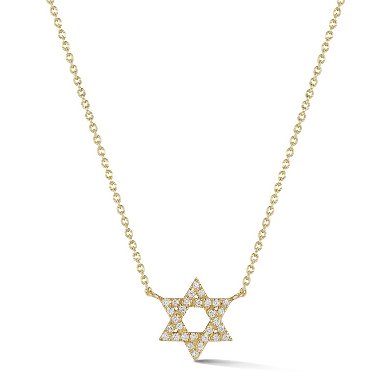 14K Yellow Gold Diamond Star Of David Pendant Necklace