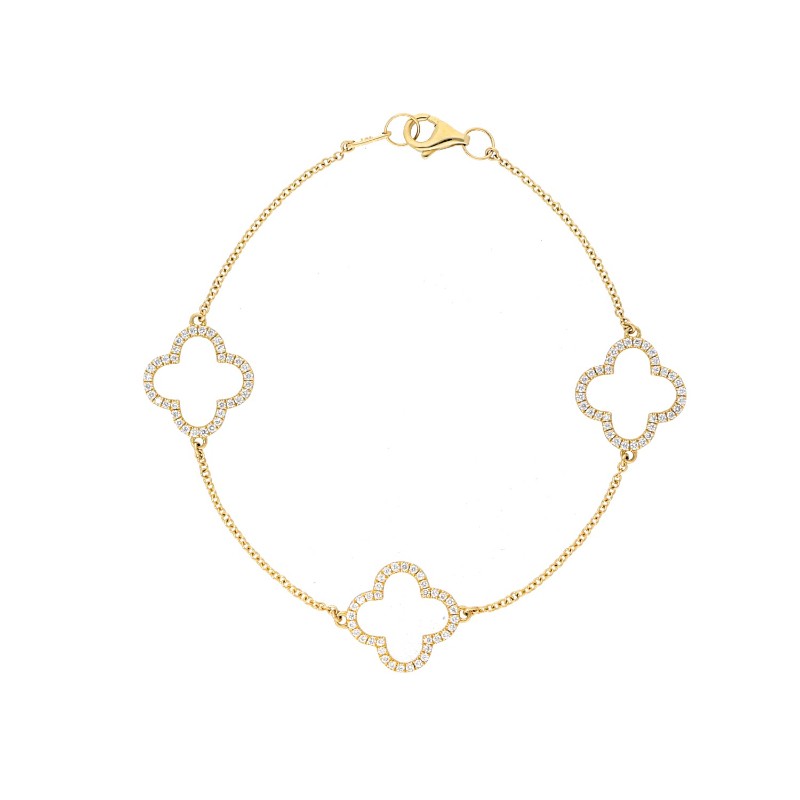 14K Yellow Gold Three Open Clovers Bracelet