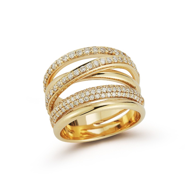 14K Yellow Gold 5 Row Crossover Ring