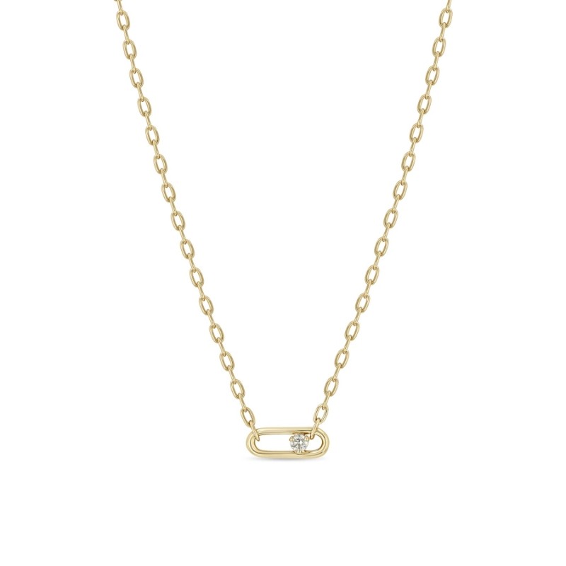 14K Yellow Gold Nested Diamond Paperclip Link Square Oval Chain Necklace