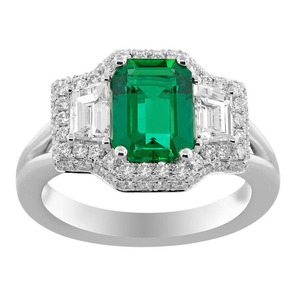 Platinum Emerald & Diamond Halo Ring