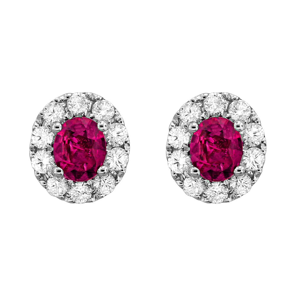 18k Ruby and Diamond Halo Stud Earrings