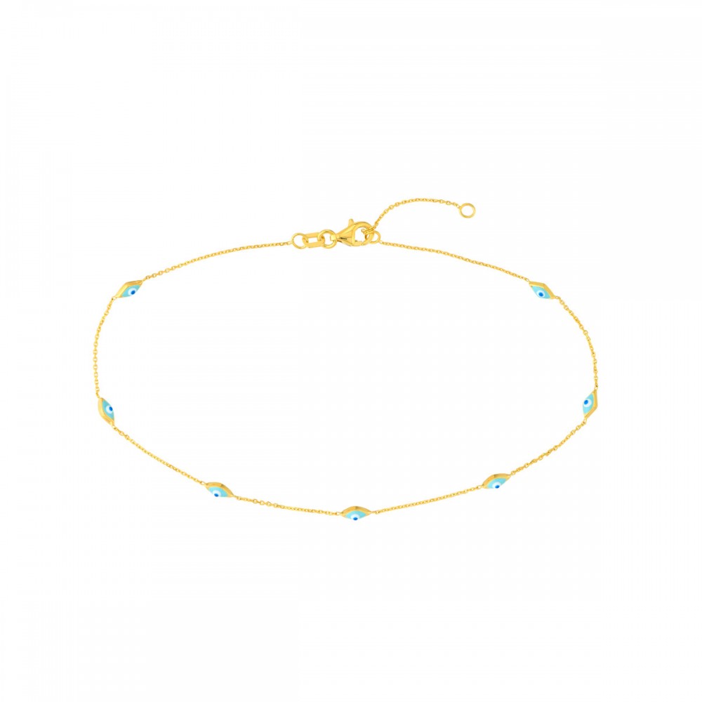 14k Turquoise Enamel Evil Eye Anklet