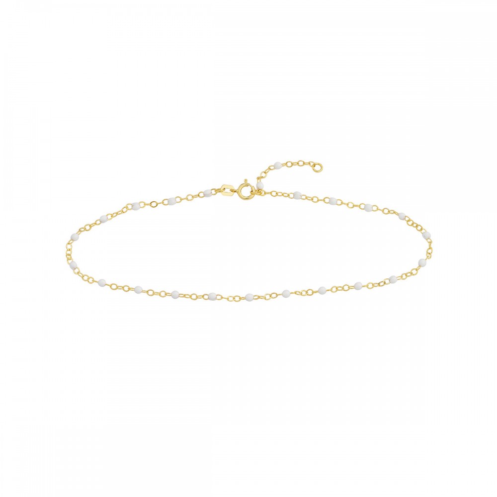 14k White Enamel Bead Anklet