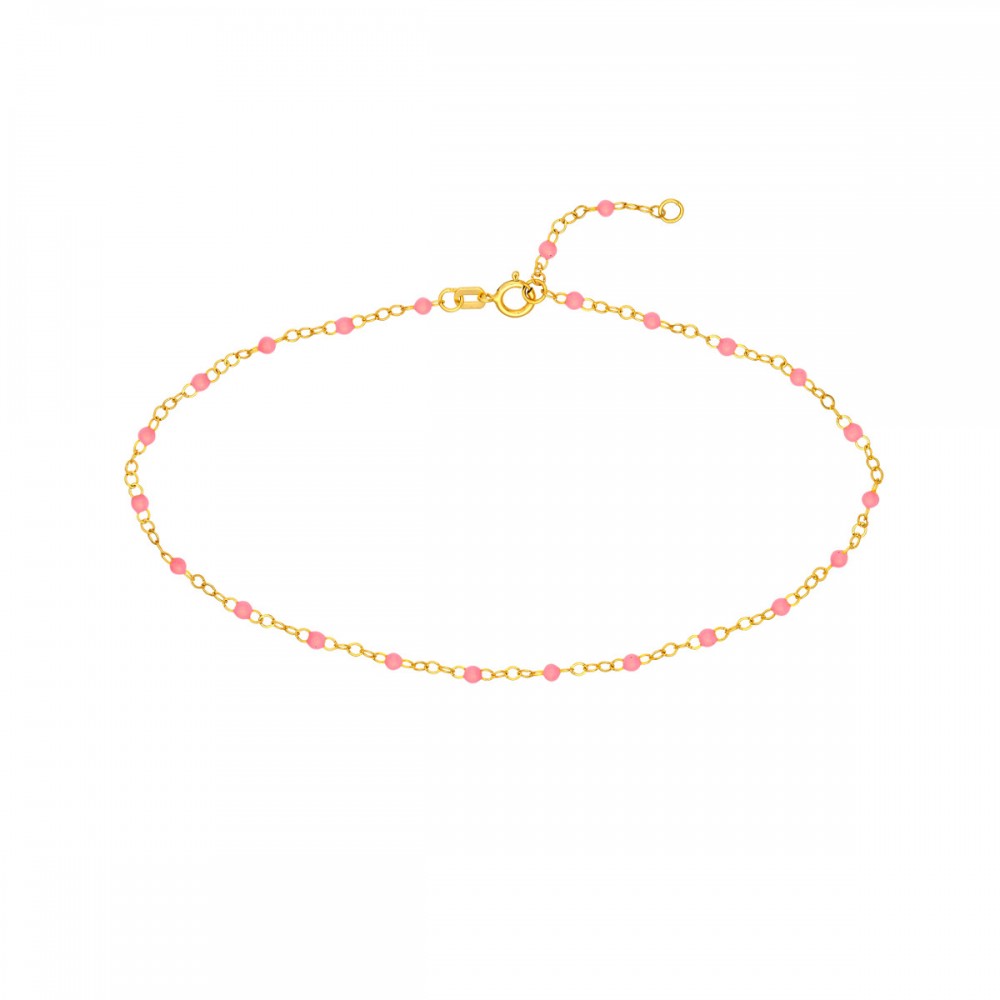 14k Baby Pink Enamel Bead Anklet