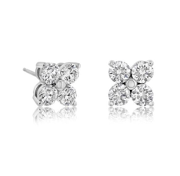 14K Diamond Four Stone Cluster Stud Earrings