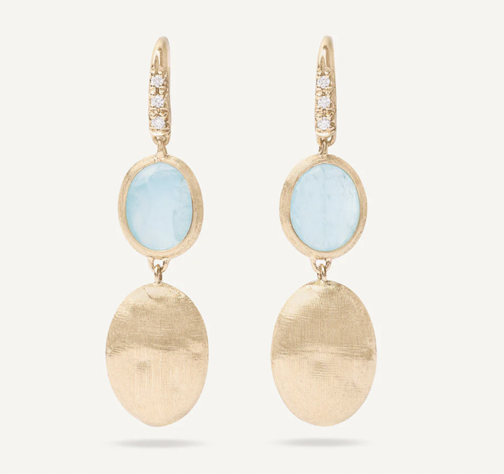 18K Yellow Gold Aquamarine & Diamond Accent Earrings