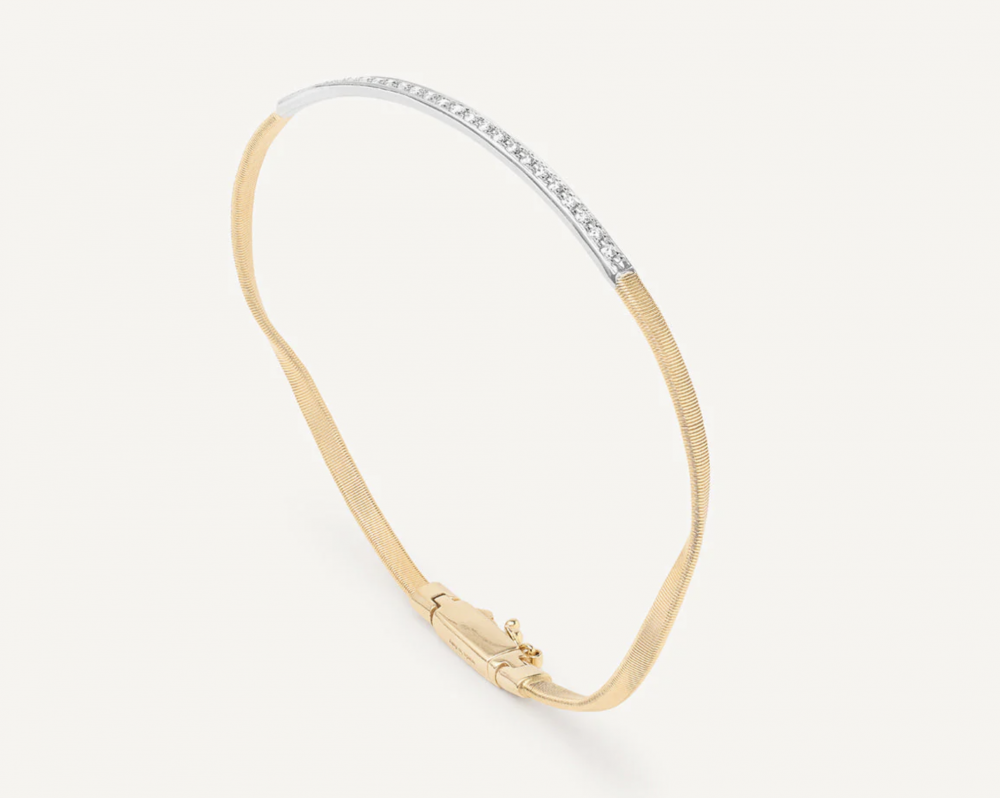 18K Yellow Gold Bangle With Diamond Bar