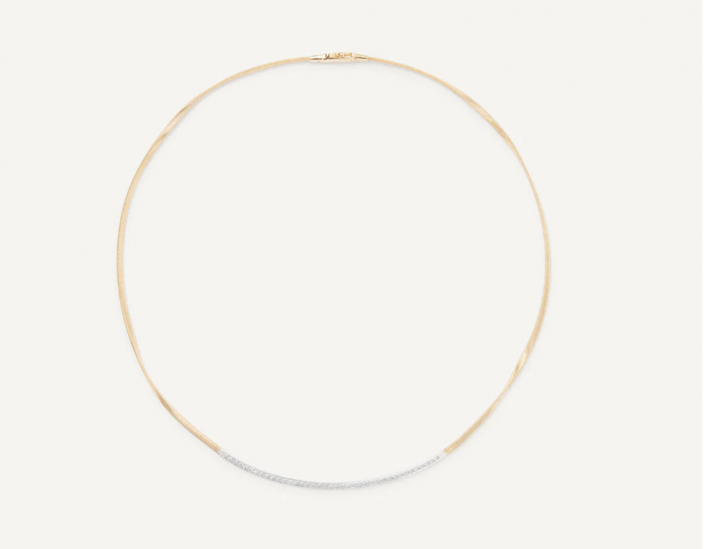 18K Yellow Gold Coil Necklace With Diamond Bar