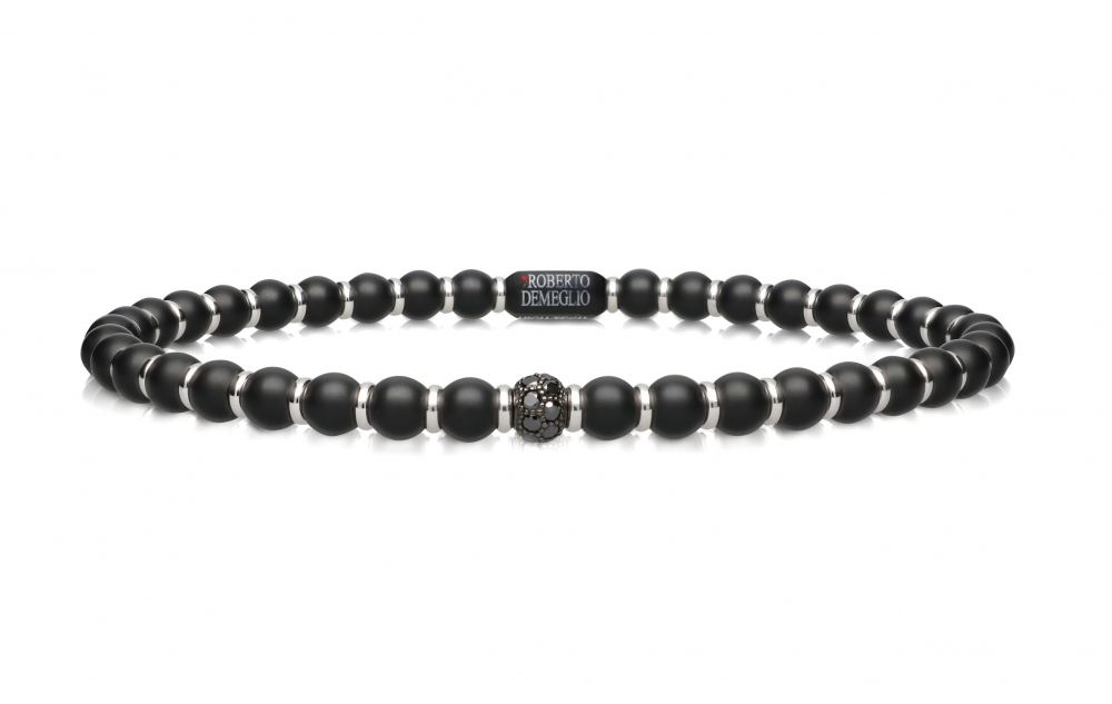 Sfera Small Bead Matte Black Ceramic Stetch Bracelet By Roberto Demeglio