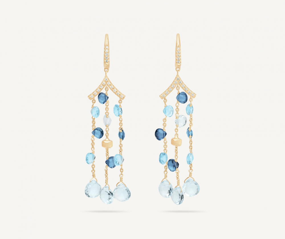 18k Diamond and Topaz Three-Strand Chandelier Earrings