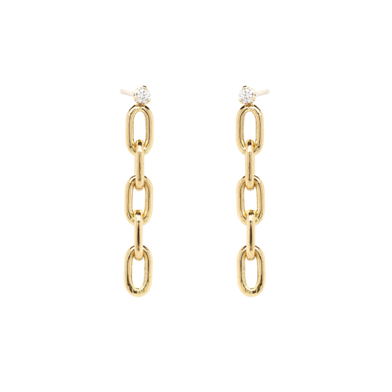 Zoe Chicco Large Square Oval Link Earrings in Yellow Gold/Diamond